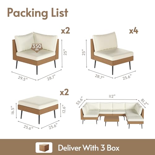 Rotihom 8-Piece Tight Weave Outdoor Patio Sectional, Luxe Outdoor Sofa with Premium Polyester & Ergonomic Design, All-Weather Patio Furniture Set for Backyard, Garden, Poolside (Beige)