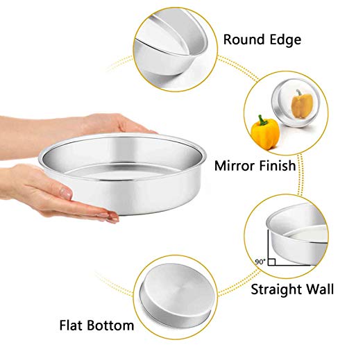 TeamFar Cake Pan, 4’’ - 6’’ - 8’’ - 9½’’ - 11’’, Stainless Steel Round Baking Tier Smash Cake Pans Set, Healthy & Heavy Duty, Mirror Finish & Dishwasher Safe - Set of 5
