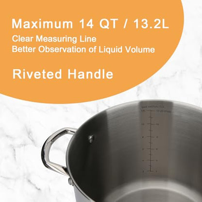 GreatChef Stock Pot Stainless Steel for Cooking Riveted Handle, Heavy Duty Vessel,Induction Compatible All Cooktops in Use, Dishwasher & Oven Safe (14 Quarts)