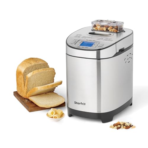 Starfrit Electric Bread Maker - 2lb Loafs - Non-Stick Removable Pan - Automatic Nut Dispenser - 13 Preset Programs - 550W