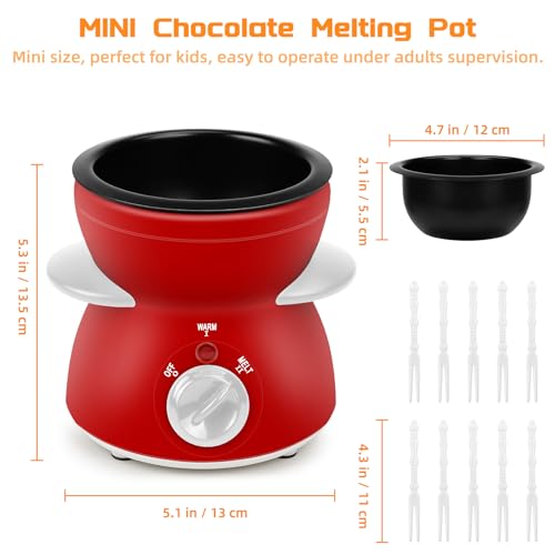 Mini Chocolate Melting Pot, Chocolate Fondue Fountain, 8.79OZ Warmer Machine for Milk Chocolate, Cheese, Butter, Candy (Red)