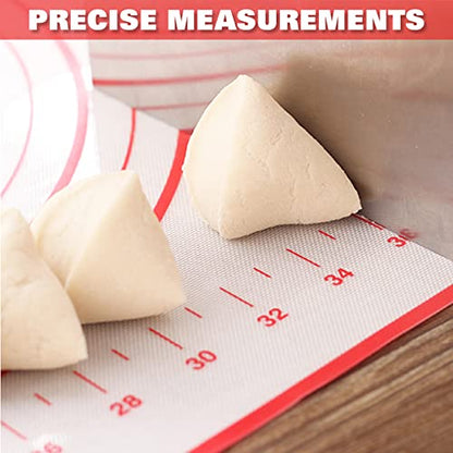 Silicone Pastry Mat Extra Thick Large Non Stick Baking Supplies Kitchen Counter Cooking Rolling Dough Sheet Pie Crust Sourdough Bread Oven Liner with Measurement (XXL-24''(W)*32''(L), 1#Red)