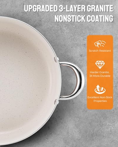 BEZIA Large 10 Quart Nonstick Cooking Pot with Lid, Induction Stock Pot, Soup Pot for All Stovetops, Non-toxic and Oven Safe, PFOA PFAS Free, Golden