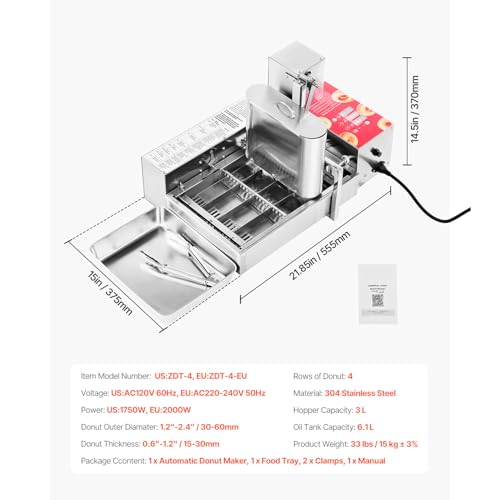 Happybuy Commercial Automatic Donuts Machine: 4-Row, High-Powered Doughnut Maker! Produces 240 PCS/HOUR. Equipped with Intelligent Control and Made of Stainless Steel