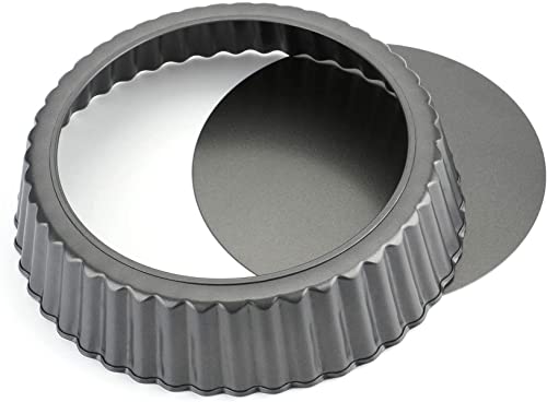 Tosnail 2 Pack Deep Tart Pan, 9.5" x 2" Quiche Pie Pan with Removable Loose Bottom, Fluted Baking Pan