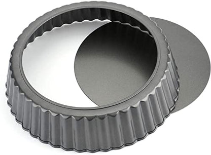 Tosnail 2 Pack Deep Tart Pan, 9.5" x 2" Quiche Pie Pan with Removable Loose Bottom, Fluted Baking Pan