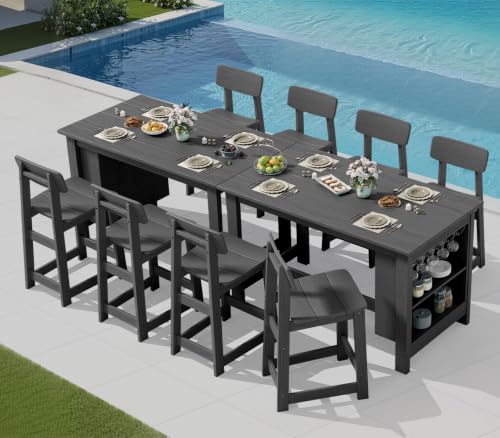 SERWALL 10-Piece Outdoor HDPE Counter-Height Bar Dining Set for 8, Gray