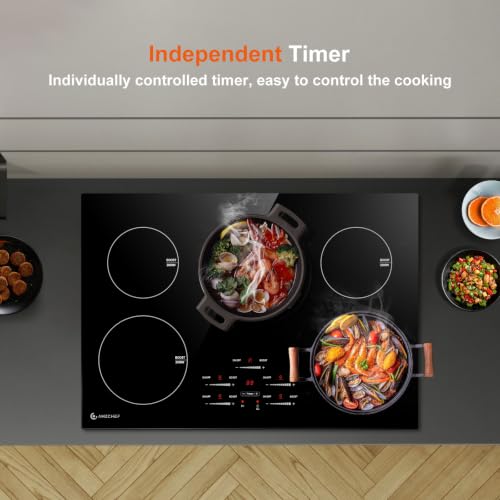 AMZCHEF 30" Built-in Induction Cooktop, 9 Levels, 240V, No Plug, 10600W