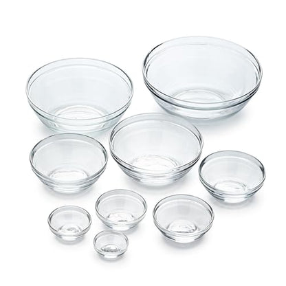 Duralex Le Gigogne Glass Mixing Bowl Set – 9-Piece Clear Stackable Prep Bowls Made of Durable Glass
