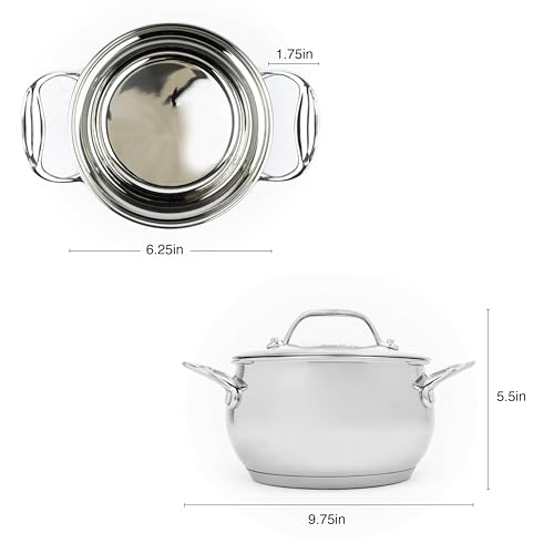David Burke Splendor Stainless Steel 2-Quart Dutch Oven with Glass Lid, Vented Steam – Side handles, Oven Safe