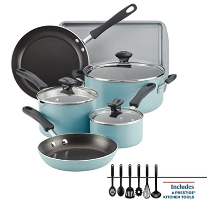 Farberware Cookstart Aluminum DiamondMax Nonstick Cookware Set, Kitchen Essentials, 15-Piece, Aqua