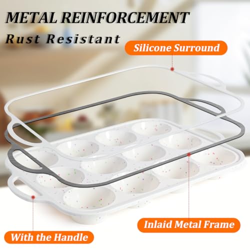 Silicone Muffin Pans for Baking, with Metal Reinforced Frame 2.8 Inch Regular Size Silicone Molds Nonstick 12 Cups for Baking Homemade Muffins, Cupcakes, Egg Bites 2 Pack Dishwasher Safe BPA Free