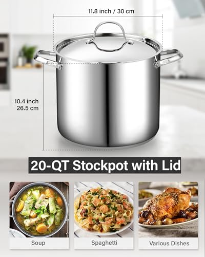 Cooks Standard Classic Stainless Steel Stock Pot with Lid, Large Cooking Pot for Pasta, Soup, Spaghetti, Oven Safe, Dishwasher Safe, Induction Compatible Cookware, 20-Quart