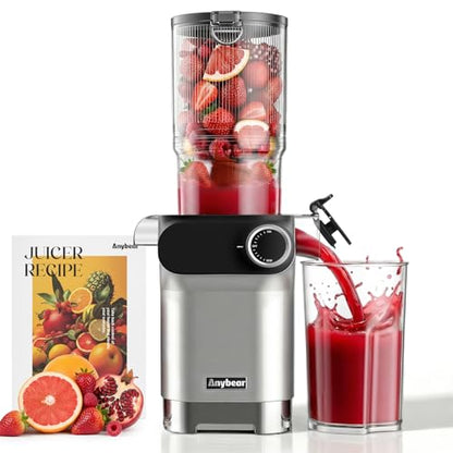 Anybear Cold Press Juicer 200W Masticating Slow Juicer 4.3" Large Feed Chute Fit Whole Fruits Vegetables | Upgraded Auger | Tritan Material | BPA Free | Juice Recipes (Silver Gray)