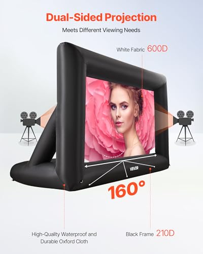 VEVOR 14FT Inflatable Projector Screen, Inflatable Movie Screen Outdoor with 120W Air Blower Projector Screen Oxford Fabric Material Blow Up Screen for Outdoor Backyard, Home Theater, Theme Party