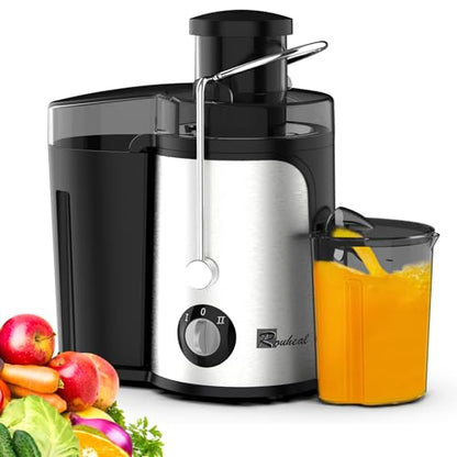Juicer Machine, 600W Centrifugal Juice Extractor with 3” Wide Feed Chute, BPA-Free, Easy to Clean, Stainless Steel, Includes Cleaning Brush (Black)