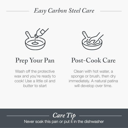 Merten & Storck Pre-Seasoned Carbon Steel 10” Frying Pan Skillet, Use on Induction, Stove and Grill, Durable, Even-Heating, for Searing, Grilling, Oven Use, and Campfire, Indoor/Outdoor