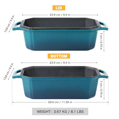 Flavehc Bread Pan Cast Iron Loaf Pan with Lid Bread Loaf Pan 8.5x4.5 Inch Loaf Pan Enameled Cast Iron Sourdough Loaf Pan, DarkCyan