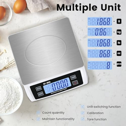 Puozult Digital Kitchen Scale 30kg/66lb Large Food Scale for Baking Cooking Stainless Bread Scale with LCD Display Counting Scales for Commercial(Color : Stainless White)