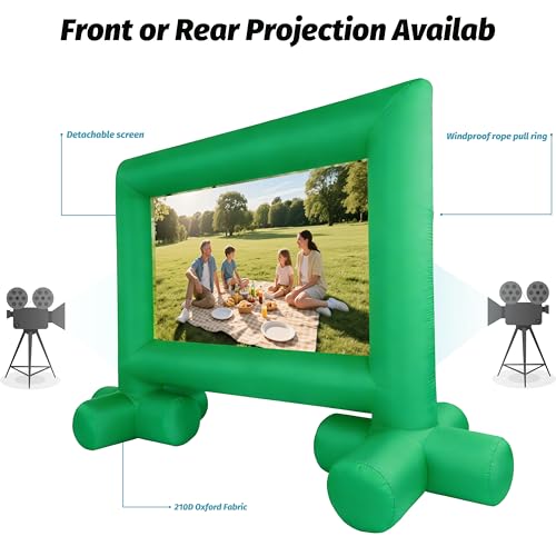 JumpYeah 14FT Green Stand Inflatable Projector Screen Movie Removeable Screen with Built-in Air Blower, Movie Screen for Night Family Parties