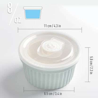 homEdge Porcelain Ramekins Set with Lid, 240 ml / 8 Fl Ounces Ice Cream Bowl, Creme Brûlée Ramekins Soufflé Cup for Baking, Set of 6 Mint Green