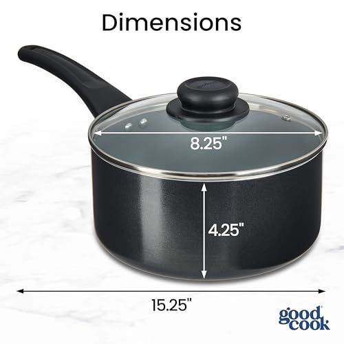 GoodCook Everyday Sauce Pan with Lid Ceramic Nonstick Aluminum Construction for Even Heating Non-Toxic PTFE & PFOA Free, 3-Quarts, Black