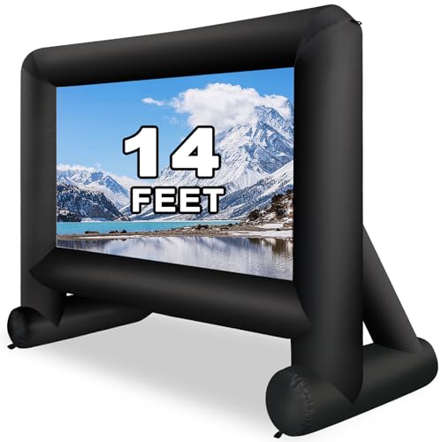 GZKYYLEGS Inflatable Projector Screen 14ft Inflatable Movie Screen Outdoor with Air Blower and Storage Bag, Easy Set up, Front and Rear Projection for Outdoor Movie Night Backyard Pool Fun