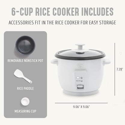 GreenLife Rice Cooker with Removable PFAS-Free Ceramic Nonstick Pot, 3-Cups Uncooked/6-Cups Cooked, Grains & Oatmeal Multicooker, Compact One-Switch Design, Auto Keep Warm, Easy Clean, White