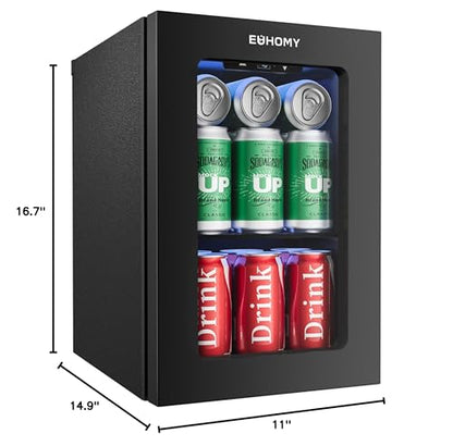 EUHOMY 18L Beverage Refrigerator Cooler, 24 Cans Mini Fridge with Quiet Compressor, Countertop Small Fridge with 40°F-61°F Digital Temperature Control, LED Lgiht for Home, Bar, Office
