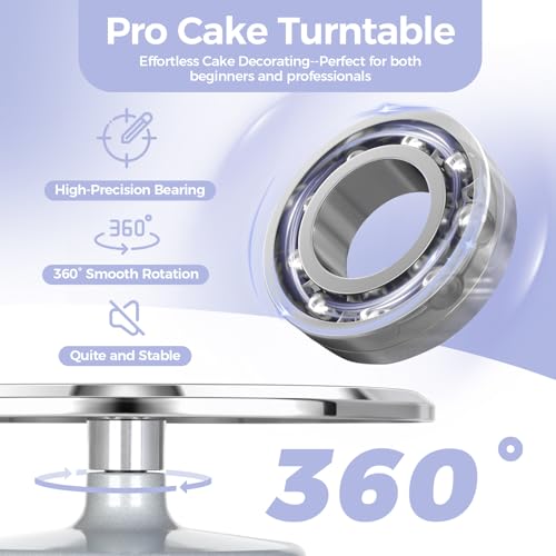 Cake Turntable, Ohuhu Aluminium 12'' Cake Decorating Kit Supplies Rotating Stand Revolving Spinner with 2 Icing Spatula 3 Comb Smoother