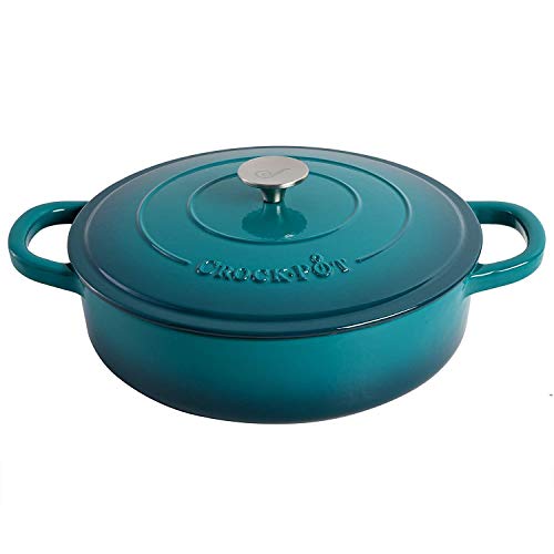 Crock-Pot Artisan Enameled Cast Iron Braiser W/Lid, 5 Quart, Teal Ombre