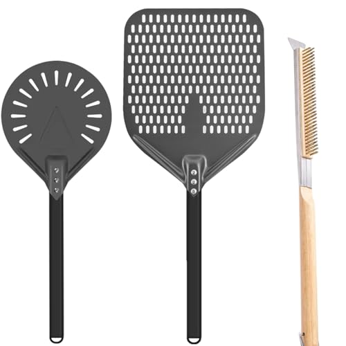 Pizza Oven Accessories Kit w/Pizza Oven Brush & Stone Scraper, 8 inch Pizza Turning Peel,12 Inch Perforated Pizza Peel - Tools & Supplies Set - Compatible with Outdoor Ovens