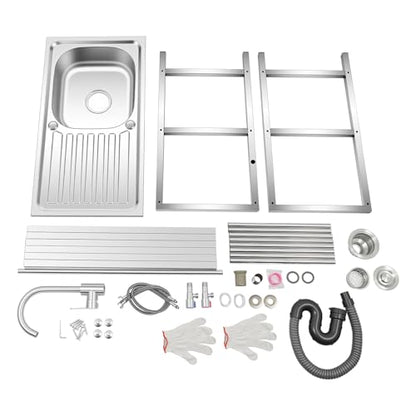 BANEBONE Portable Commercial Stainless Steel Freestanding Single Bowl Utility Sink Set - Outdoor Kitchen Sink for Restaurant Cafe Hotel Garage and Laundry Room with 2-Tier Storage Shelves (H 30.7in)