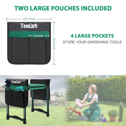 TomCare Garden Kneeler and Seat 10.64” Wider Larger Soft Kneeling Pad Garden Bench with 2 Large Tool Pouches Heavy Duty Garden Stool Foldable Tools Gardening Gifts for Women Men Gardeners