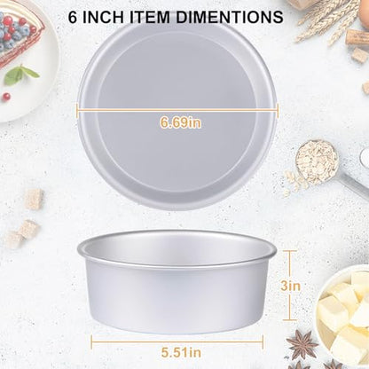HomeMall Round Cake Pan Set of 3 (6 x 3 inch/8 x 3 inch/10 x 3 inch), Aluminum Baking Pans for Layer Cakes, Heavy Duty Non-Stick, Evenly Baking Tools for Home Kitchen, Birthday Wedding Anniversary
