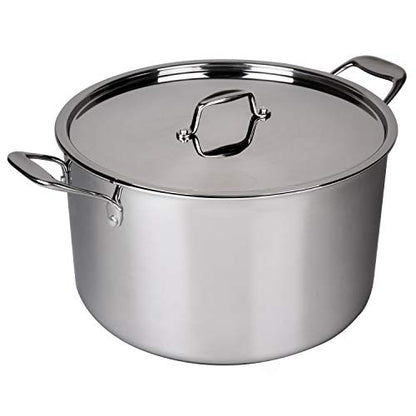 Camerons 16 Quart Stock Pot with Lid - 18/10 Professional Grade Tri-Ply Stainless Steel Stockpot - Commercial Grade Sauce Pot with Stick Resistant Interior, Stay Cool Handles & Induction Compatible