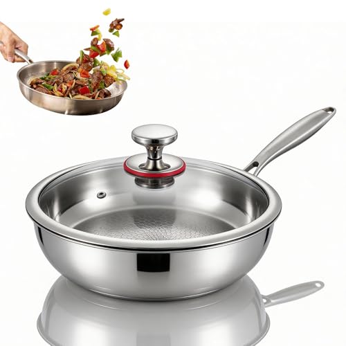 ASHPWD Titanium Frying Pan for Cooking, Hammered Non-Stick Titanium Pan with Lid, Scratch-Resistant & Durable Titanium Skillet for Healthy Cooking (9inch)