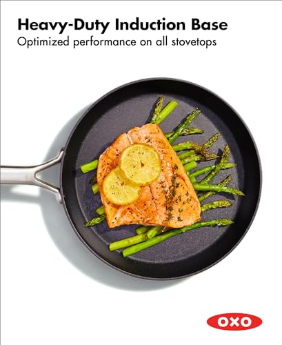 OXO Professional 12" Frying Pan Skillet, Hard Anodized Ceramic Nonstick Cookware PFAS-Free, Induction Suitable, Stainless Steel Handles, Diamond Reinforced Coating, Dishwasher Safe, Oven Safe, Black