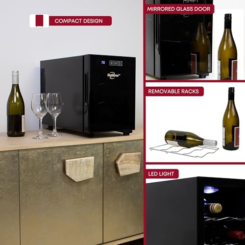 Koolatron 6 Bottle Wine Fridge – Freestanding Wine Cooler with Glass Door, 0.6 cu ft (16 L) Beverage Can Refrigerator, Digital Temperature Control, Ideal for Red, White & Sparkling Wine, Champagne