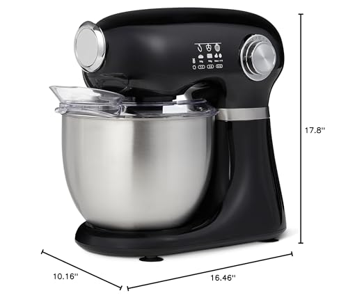 Amazon Basics Tilt-Head Stand Mixer with 5.3Qt Bowl, Dough Hook, Beater and Whisk, 12 Speeds, 350W, Black