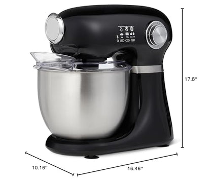 Amazon Basics Tilt-Head Stand Mixer with 5.3Qt Bowl, Dough Hook, Beater and Whisk, 12 Speeds, 350W, Black