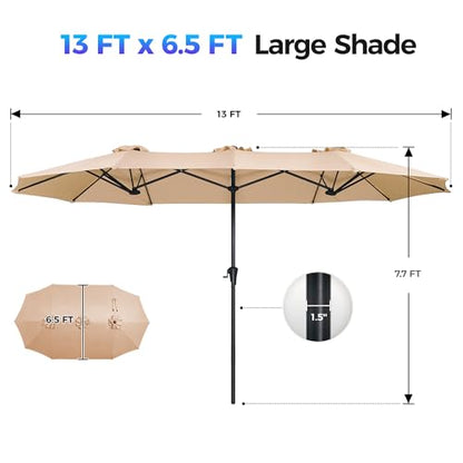 SUPERJARE 13FT Outdoor Umbrella for Patio, Double sided Pool Umbrellas with Fade Resistant Canopy, Large Table Umbrella for Deck, Market, Backyard - Beige(No Base)