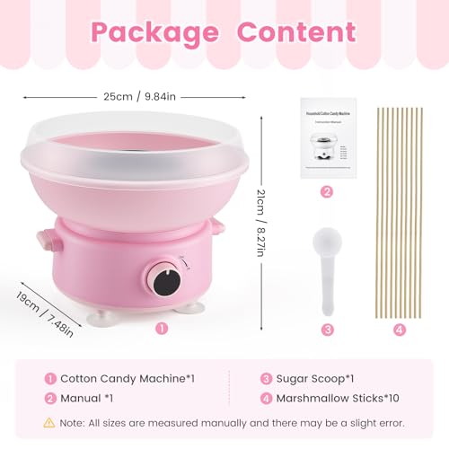Cotton Candy Machine, Mini 450W Cotton Candy Maker with 10 Reusable Sticks & Sugar Scoop, Anti-Slip Base & Detachable Splatter Guard – Homemade Sugar Floss Kit for Birthday, Party, Christmas Gift