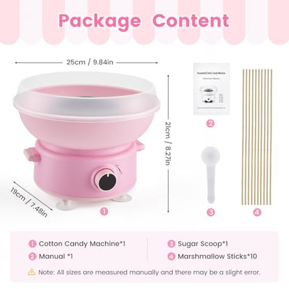 Cotton Candy Machine, Mini 450W Cotton Candy Maker with 10 Reusable Sticks & Sugar Scoop, Anti-Slip Base & Detachable Splatter Guard – Homemade Sugar Floss Kit for Birthday, Party, Christmas Gift