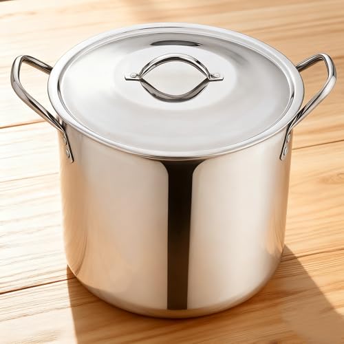 8-Qt Stainless Steel Stock Pot with Metal Lid - Ultra Durable, Stay-Cool Handles, Ideal for Broths & Large Batch Cooking