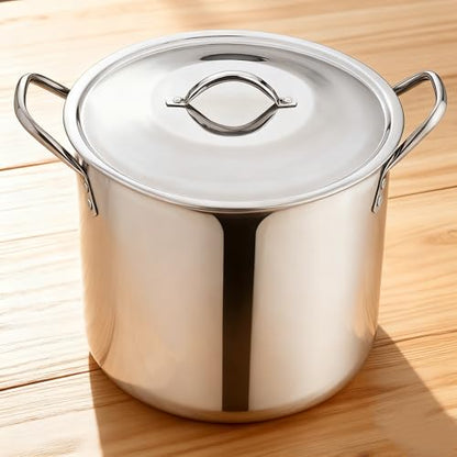 8-Qt Stainless Steel Stock Pot with Metal Lid - Ultra Durable, Stay-Cool Handles, Ideal for Broths & Large Batch Cooking
