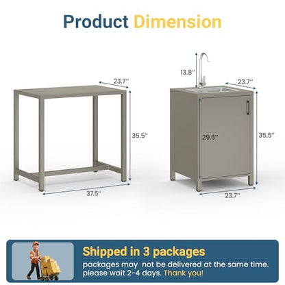 Wisteria Lane Outdoor Storage Cabinet with Stainless Steel Sink, Aluminum Modular Outdoor Kitchen, All Wheather Kitchen Island with Storage, Patio Bar Table for BBQ, Porch，Backyard