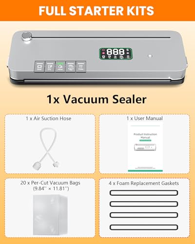 7-in-1 Food Vacuum Sealer Machine, 75kPa Household Kitchen Sealer, 20 Bags