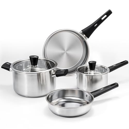 6-Piece Stainless Steel Pots and Pans Set, Kitchen Cookware Set with Stay-Cool Handles Compatible with Gas, Electric & Induction, Dishwasher Safe, Non-Toxic & Durable for Everyday Cooking
