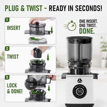 AAOBOSI 3-in-1 Cold Press Juicer Machine, 6.5" Wide Chute, Slow Juicer Designed for Faster Juicing with Whole Fruits & Veggies, Easy to Clean and Clog-Resistant, for Nut Milk & Sorbet